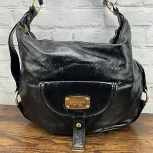 Michael Kors Fulton Large Black Patent Leather Hobo Shoulder Bag Gold Hardware